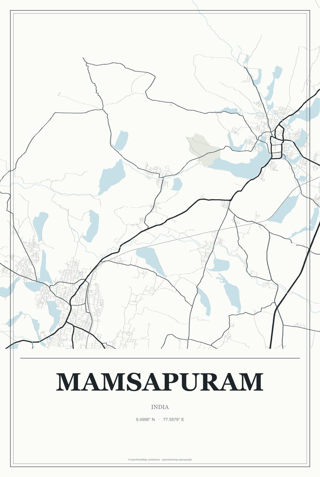 Mamsapuram, India City Map Aluminum Sign in Gallery Air style