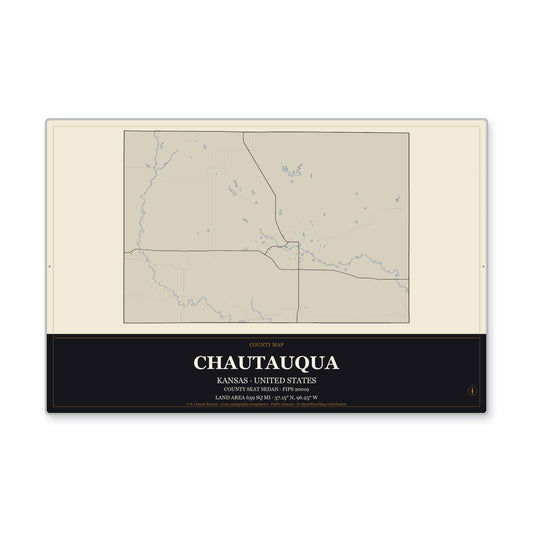 Chautauqua County, Kansas Map Aluminum Sign in Museum Plaque style