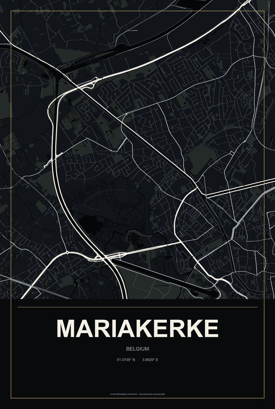 Mariakerke, Belgium City Map Aluminum Sign in Metropolitan Noir style
