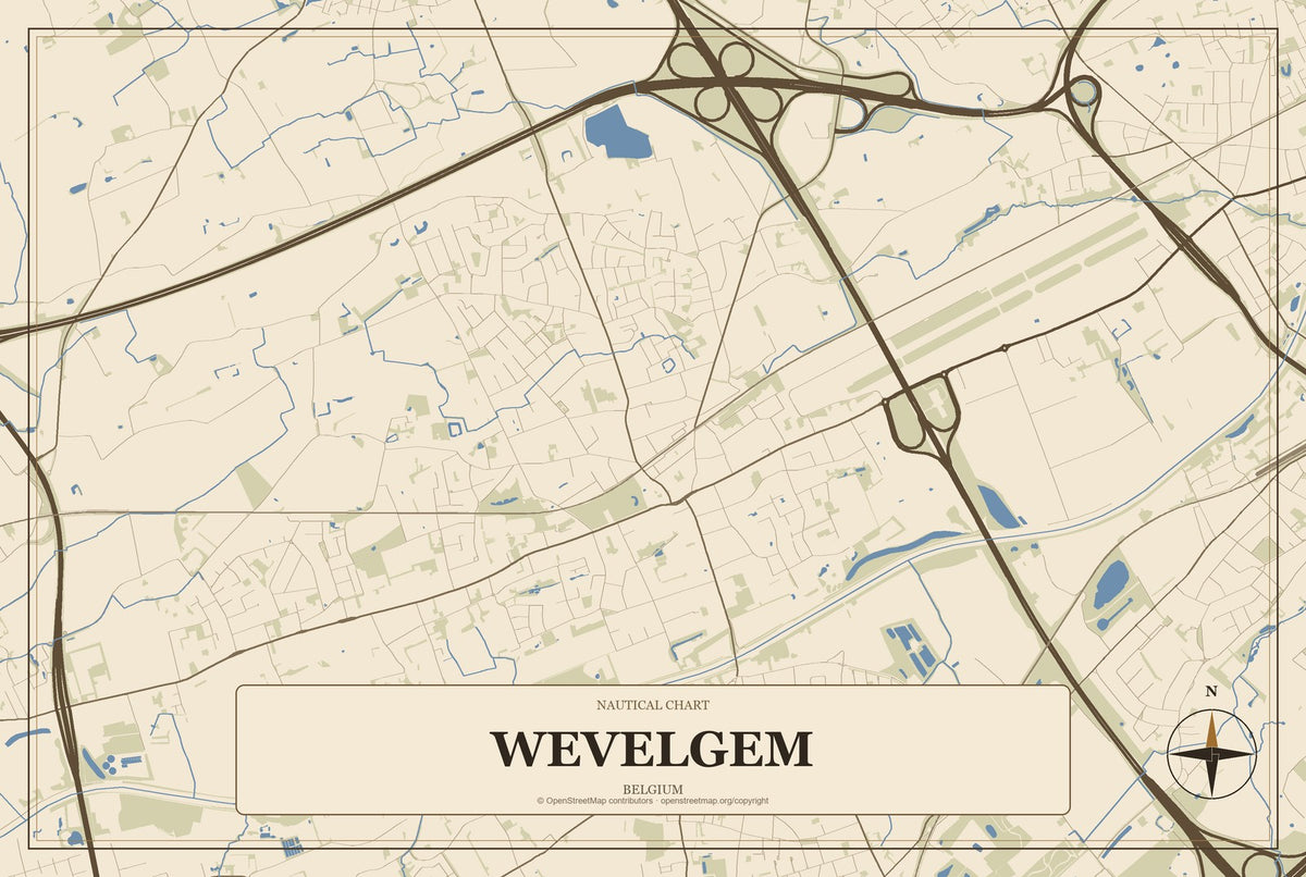 Wevelgem, Belgium City Map Aluminum Sign in Heritage Nautical style