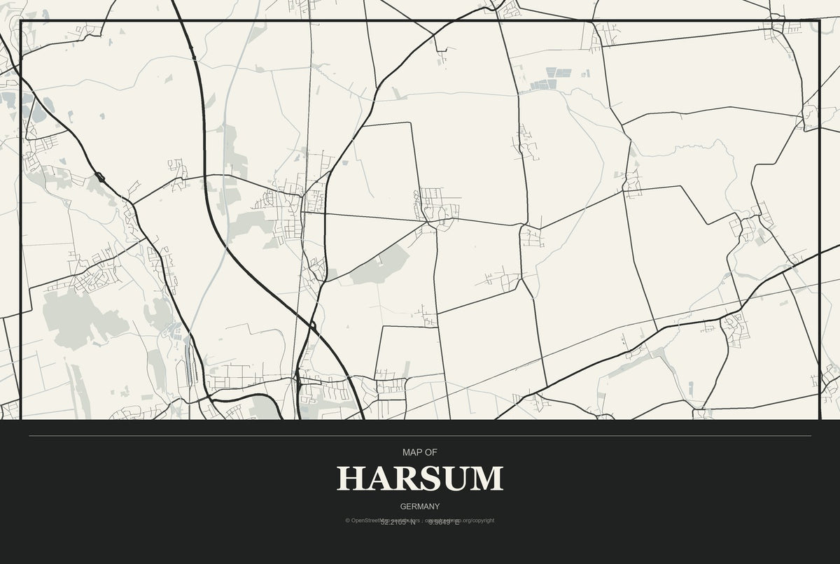 Harsum, Germany City Map Aluminum Sign in Museum Plaque style