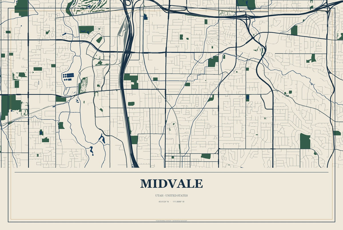 Midvale, Utah City Map Aluminum Sign in Coastal Cutout style