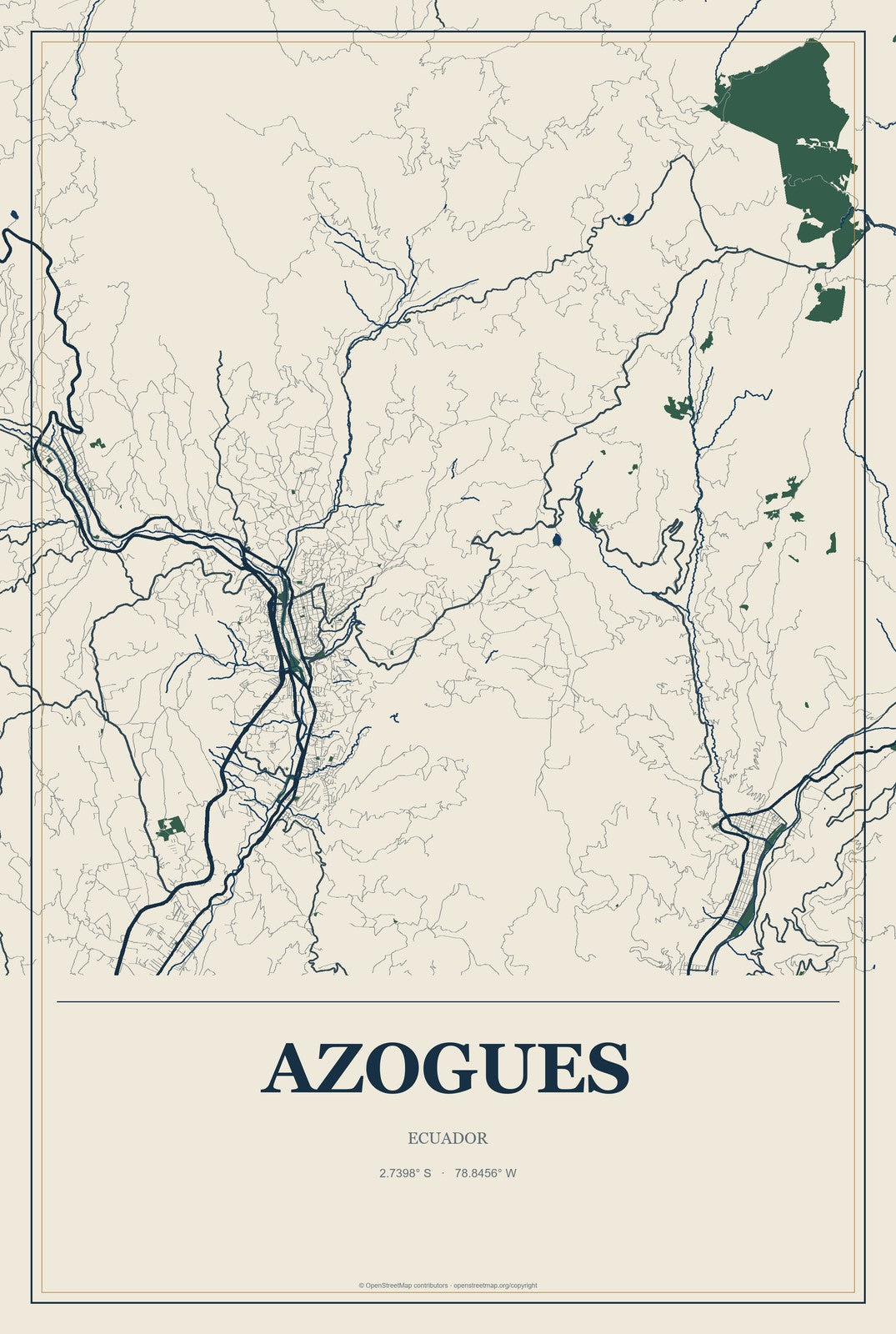 Azogues, Ecuador City Map Aluminum Sign in Coastal Cutout style