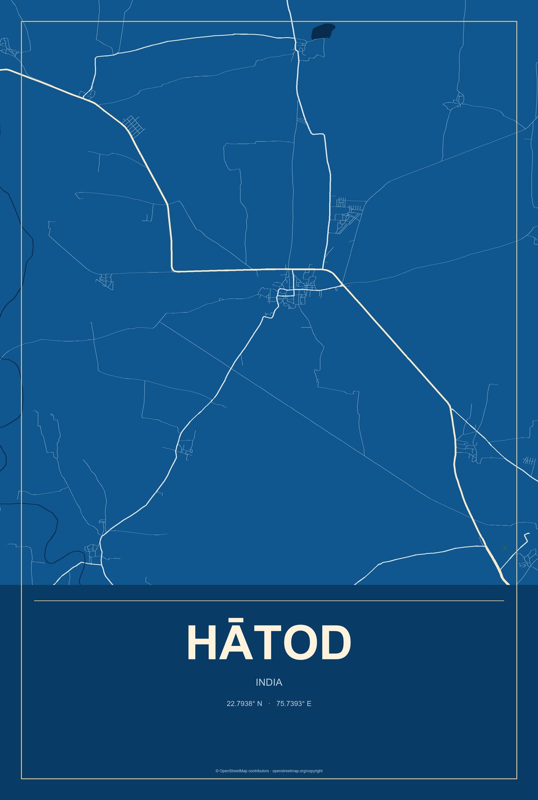 Hātod, India City Map Aluminum Sign in Harbor Cobalt style