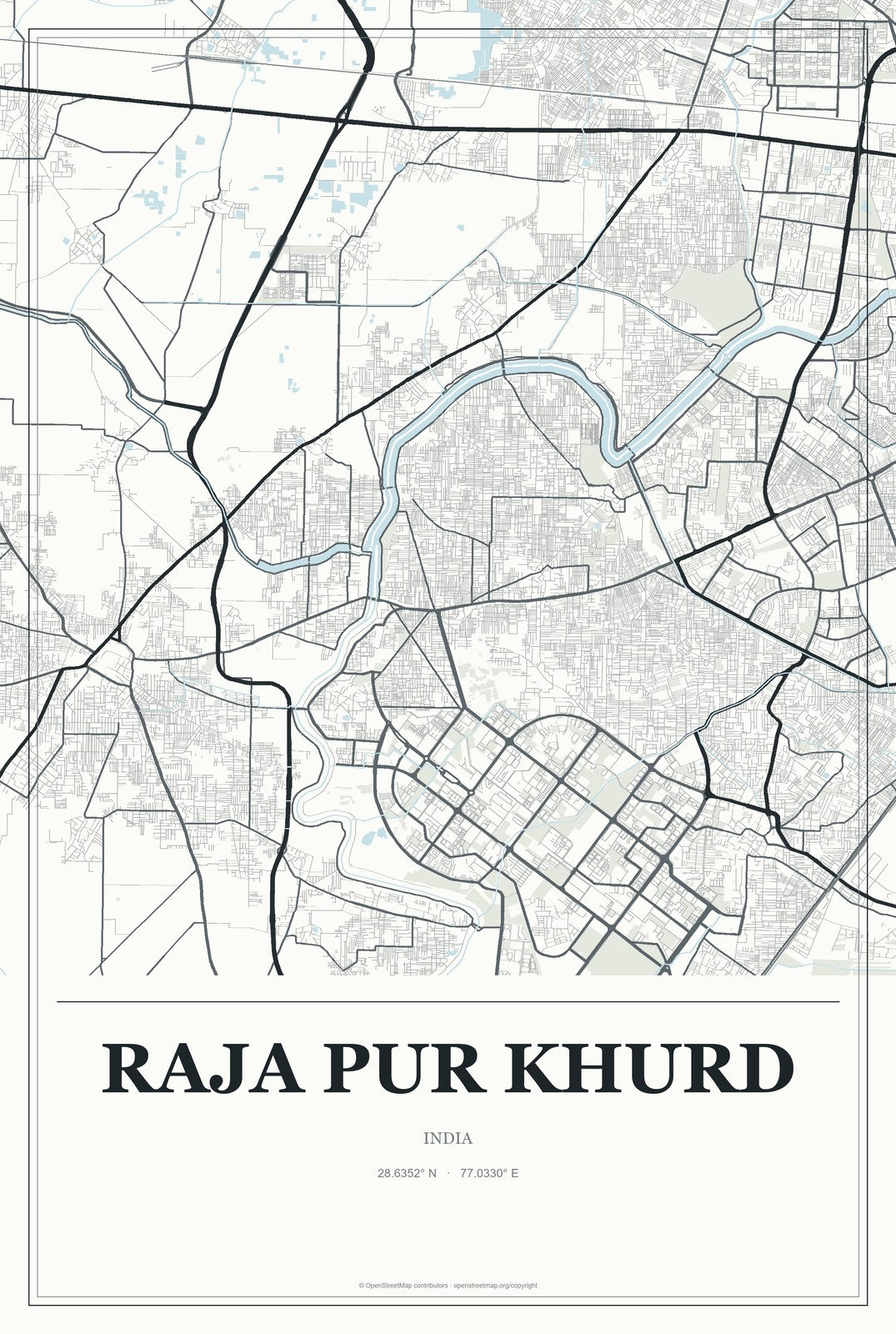 Raja Pur Khurd, India City Map Aluminum Sign in Gallery Air style
