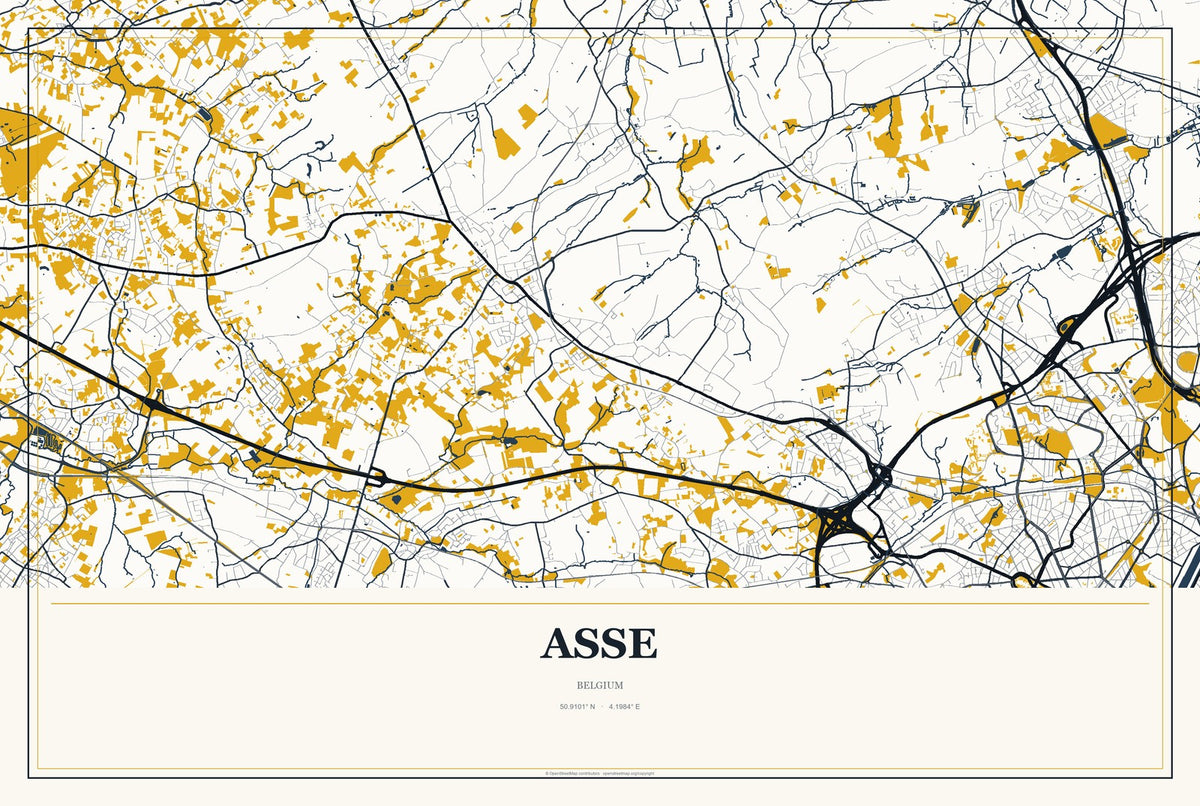 Asse, Belgium City Map Aluminum Sign in Citrine Modern style