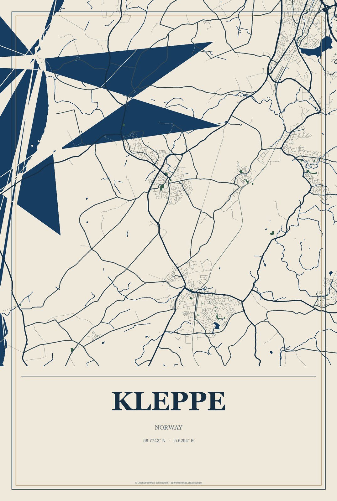 Kleppe, Norway City Map Aluminum Sign in Coastal Cutout style