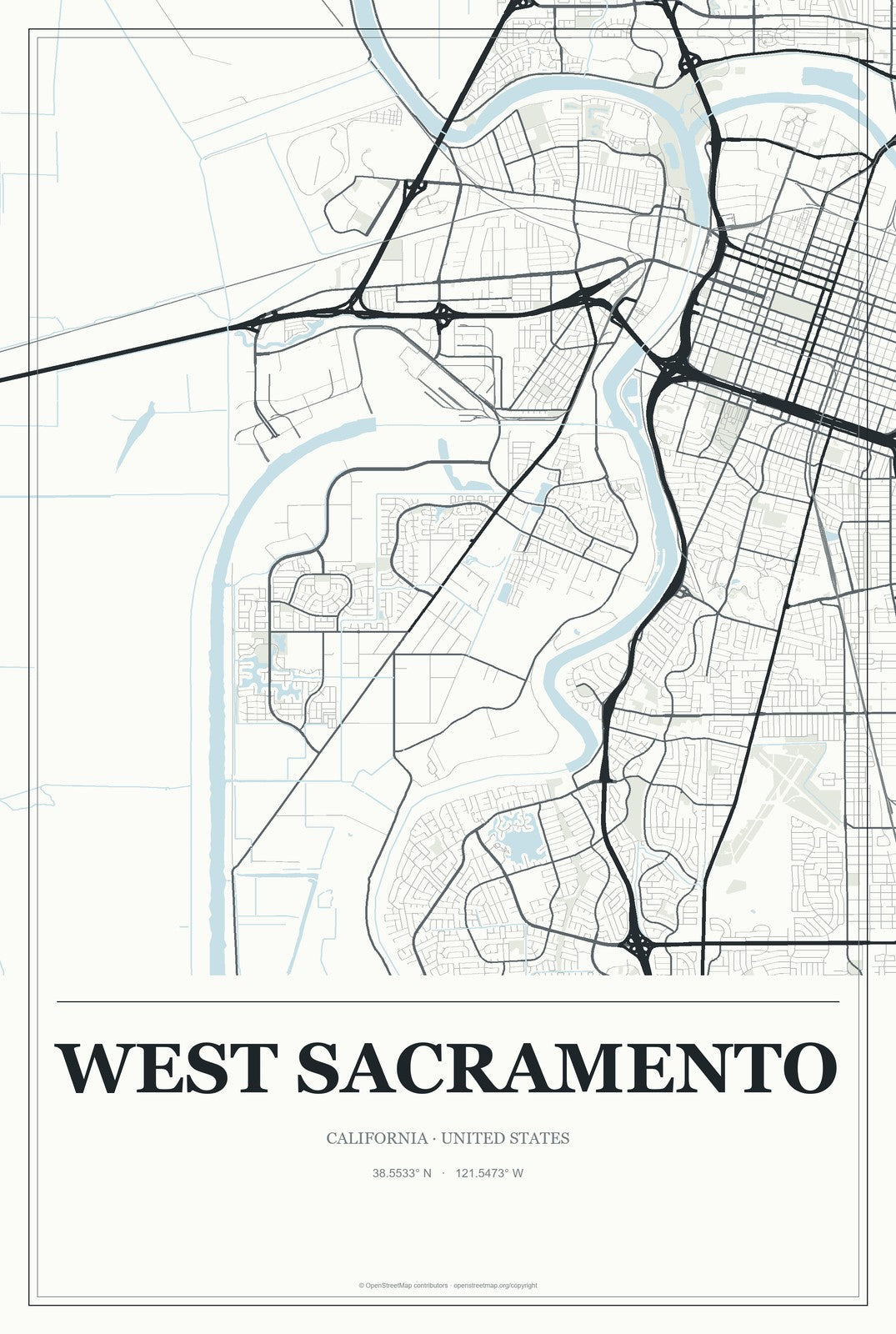 West Sacramento, California City Map Aluminum Sign in Gallery Air style