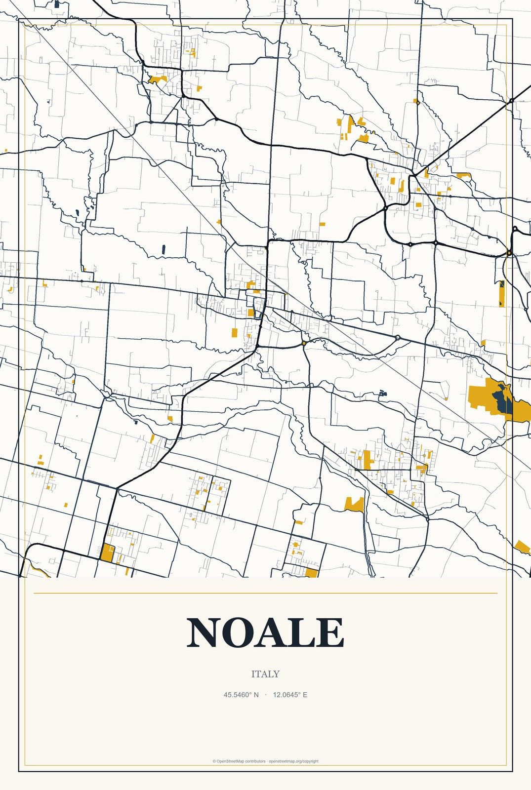 Noale, Italy City Map Aluminum Sign in Citrine Modern style