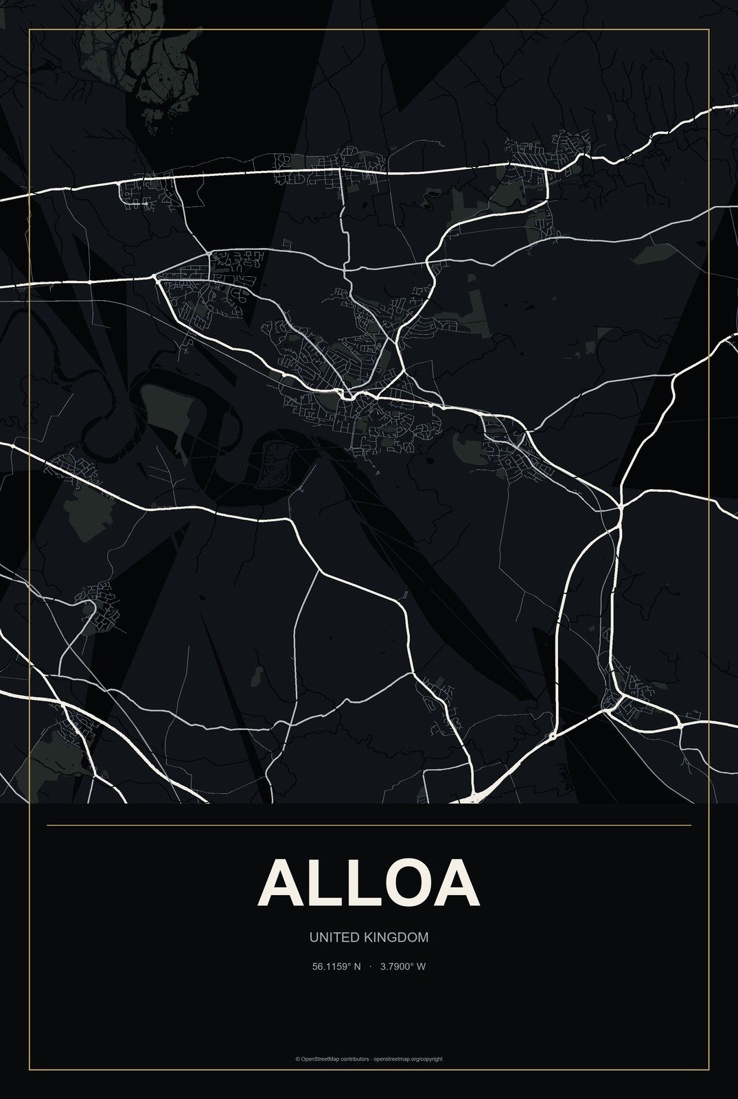 Alloa, United Kingdom City Map Aluminum Sign in Metropolitan Noir style