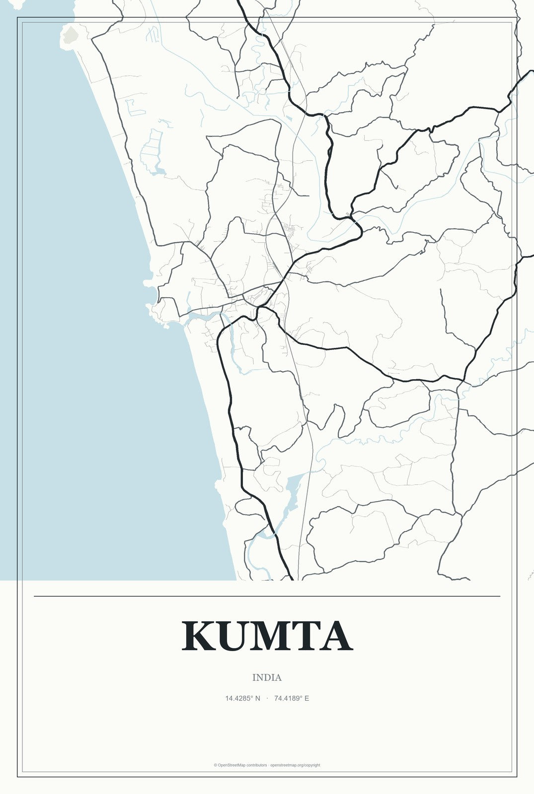Kumta, India City Map Aluminum Sign in Gallery Air style
