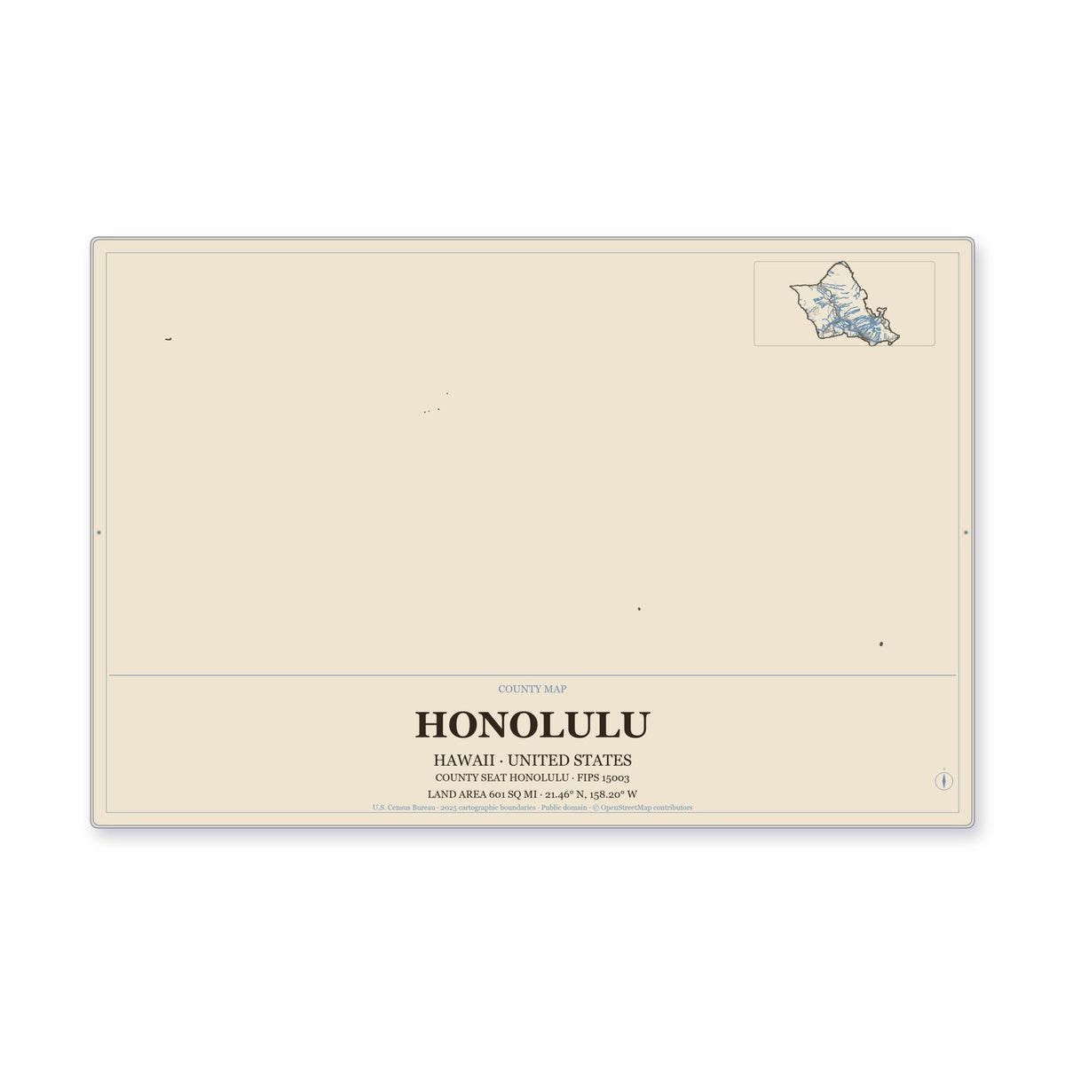 Honolulu County, Hawaii Map Aluminum Sign in Heritage Nautical style