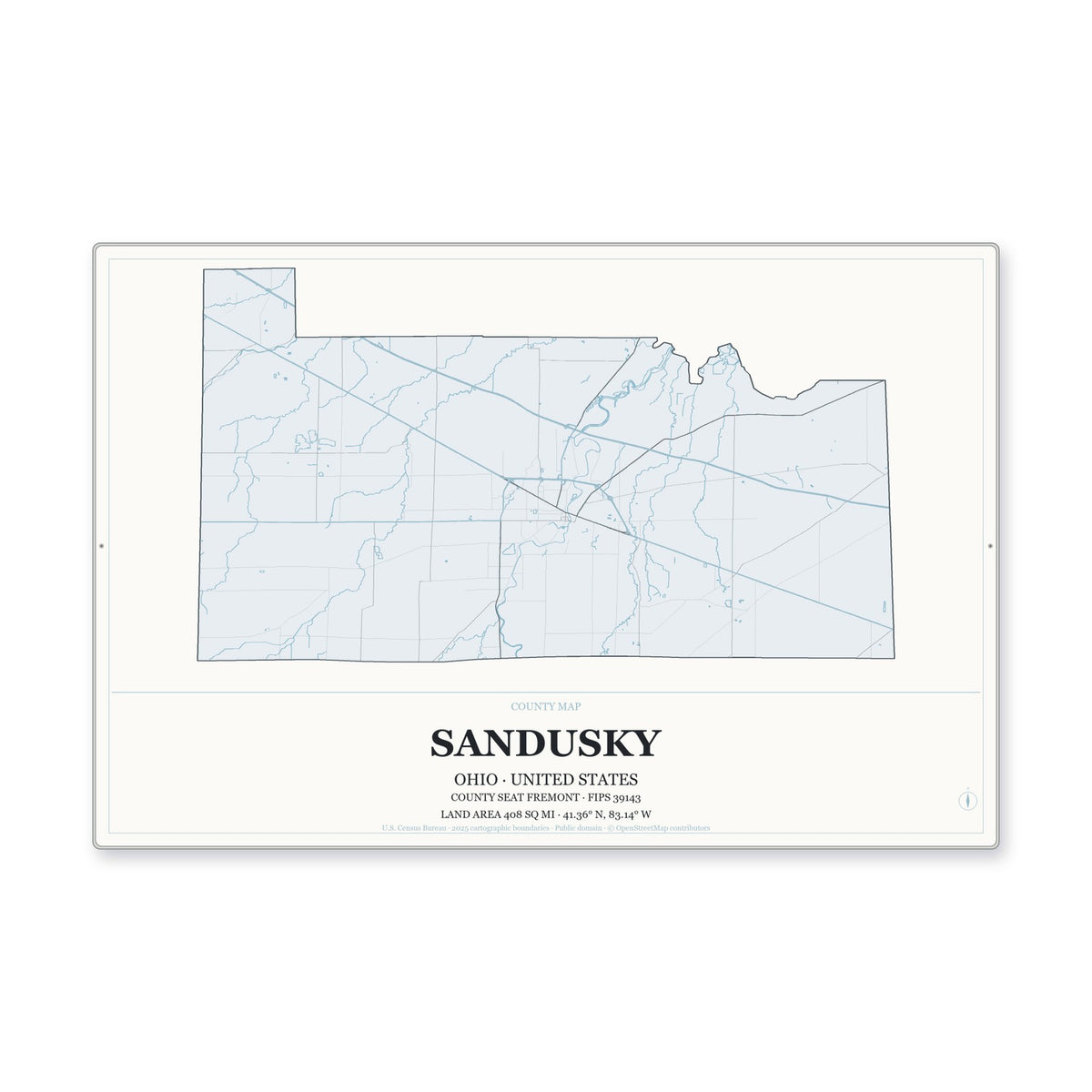Sandusky County, Ohio Map Aluminum Sign in Gallery Air style