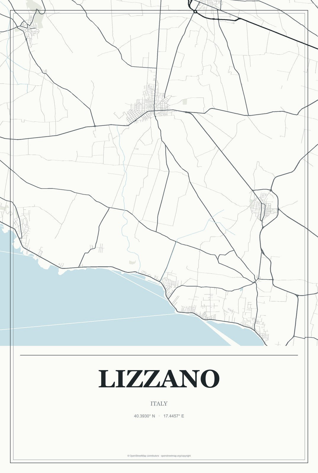 Lizzano, Italy City Map Aluminum Sign in Gallery Air style