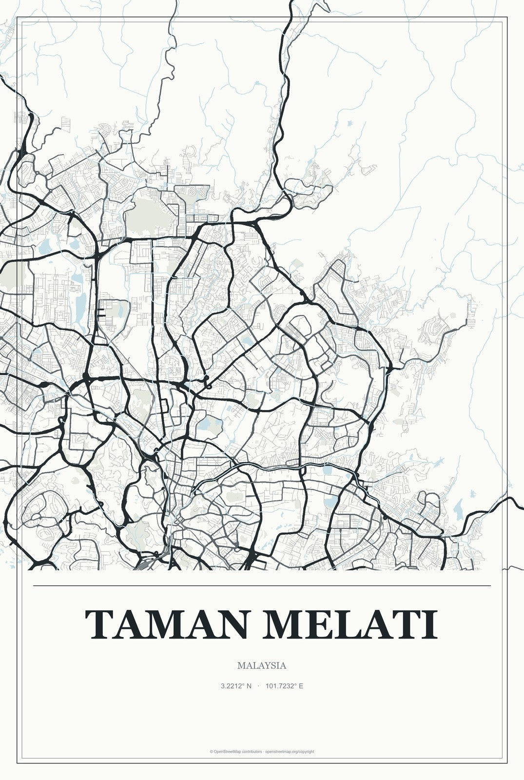 Taman Melati, Malaysia City Map Aluminum Sign in Gallery Air style