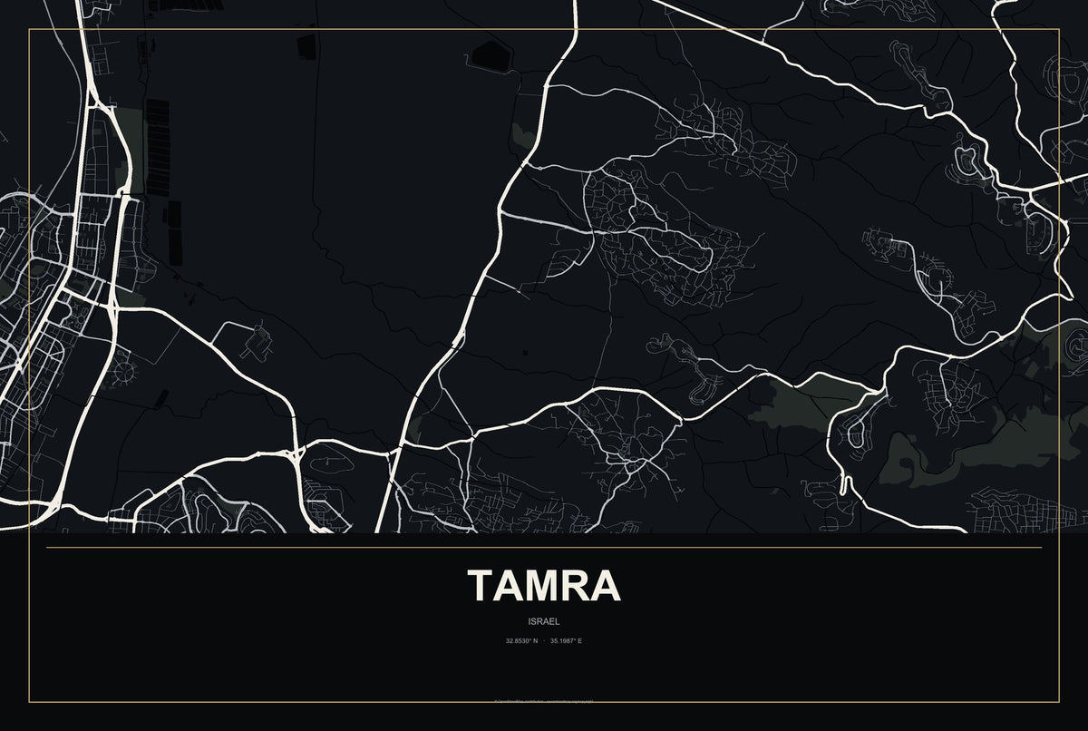 Tamra, Israel City Map Aluminum Sign in Metropolitan Noir style