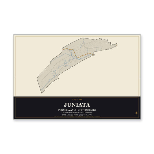 Juniata County, Pennsylvania Map Aluminum Sign in Museum Plaque style