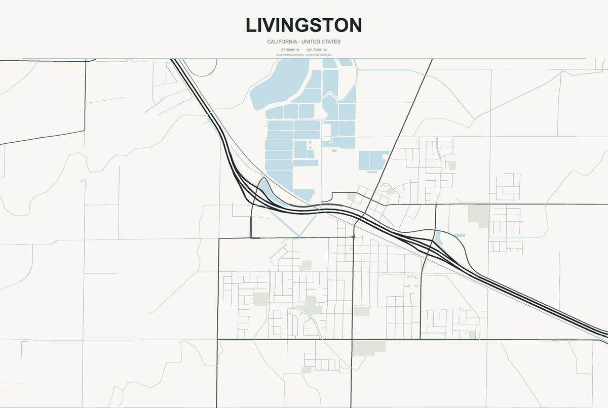 Livingston, California City Map Aluminum Sign in Headline Atlas style