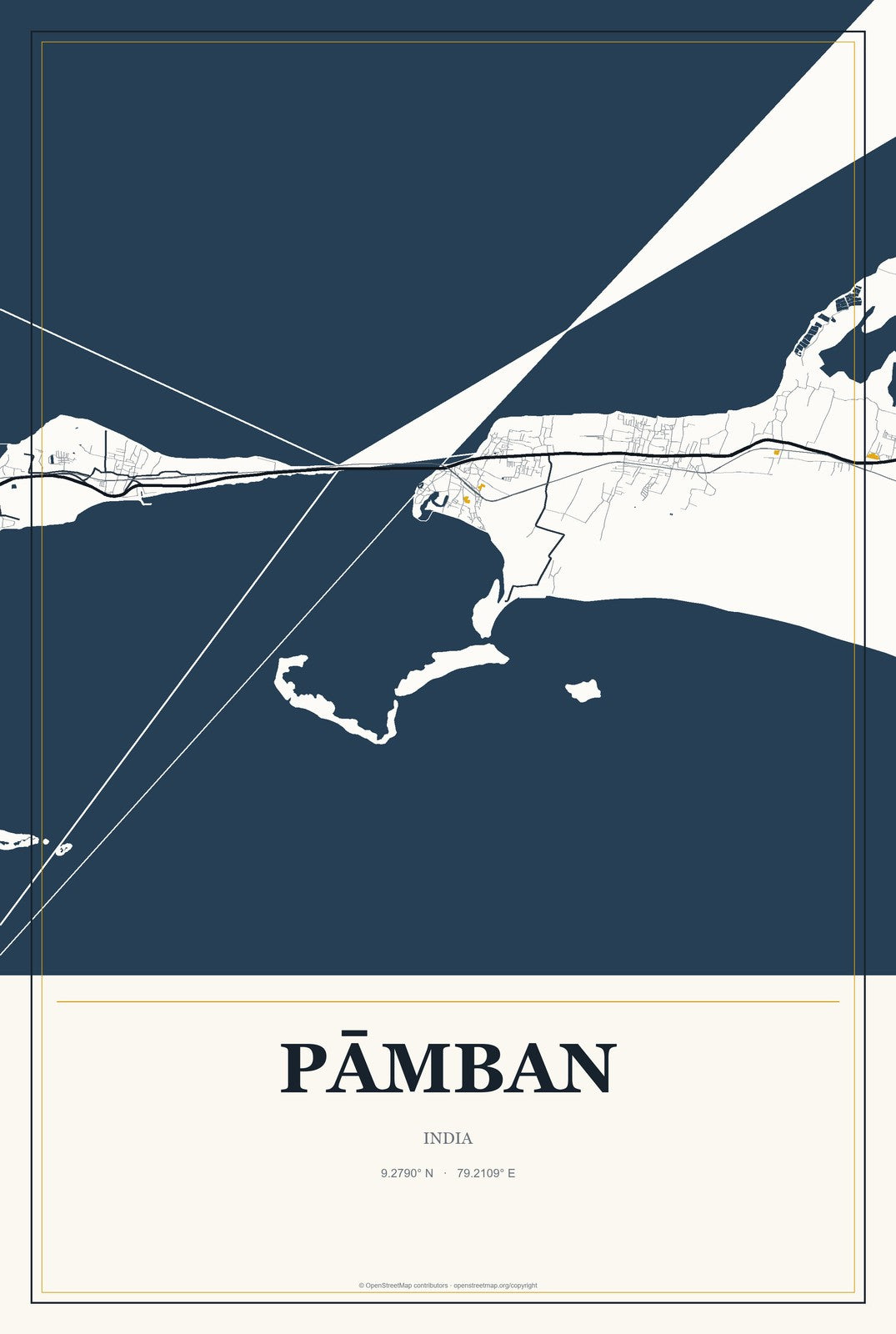 Pāmban, India City Map Aluminum Sign in Citrine Modern style