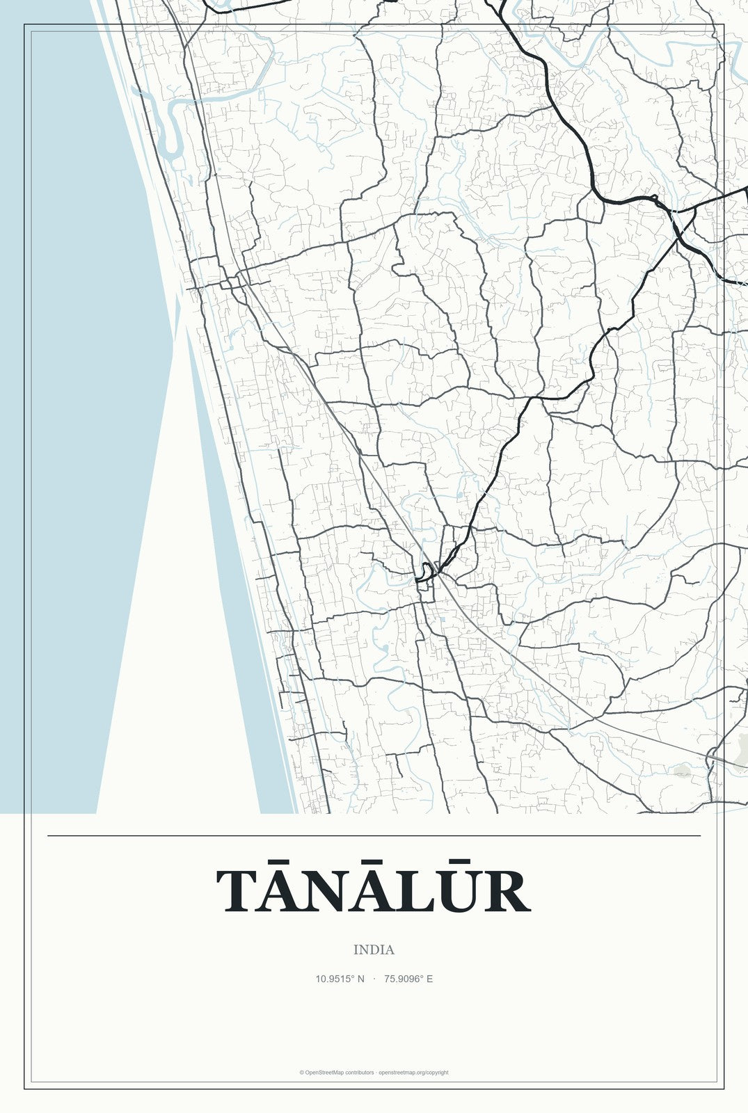 Tānālūr, India City Map Aluminum Sign in Gallery Air style