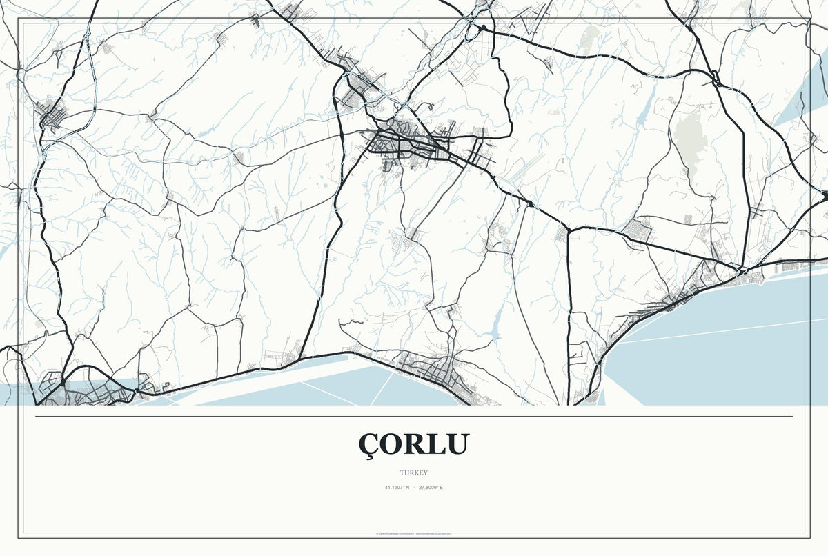 Çorlu, Turkey City Map Aluminum Sign in Gallery Air style