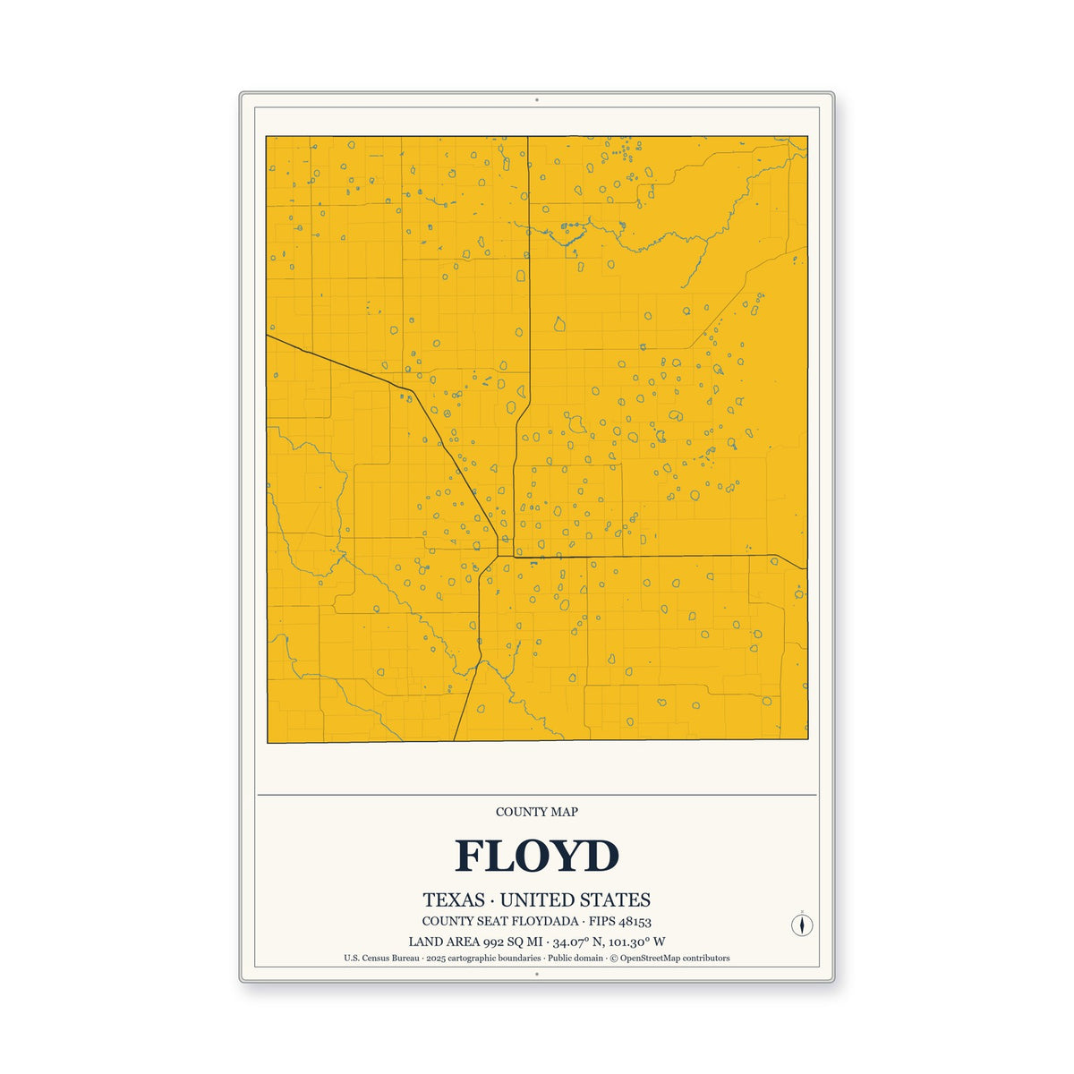 Floyd County, Texas Map Aluminum Sign in Citrine Modern style
