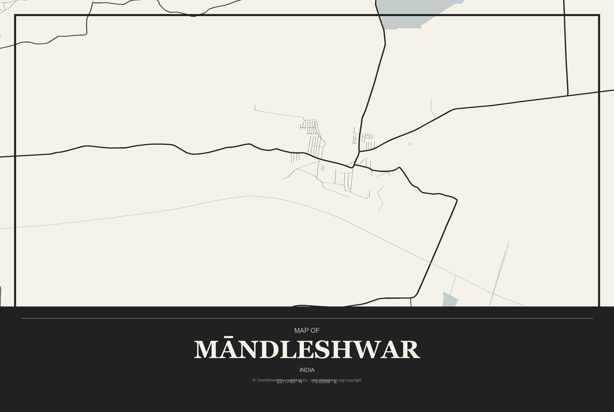 Māndleshwar, India City Map Aluminum Sign in Museum Plaque style