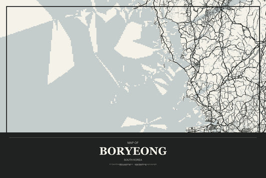Boryeong, South Korea City Map Aluminum Sign in Museum Plaque style