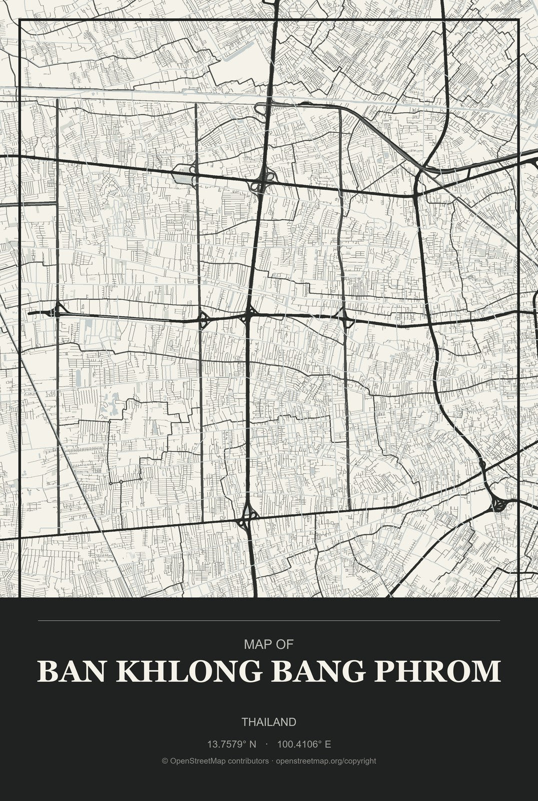 Ban Khlong Bang Phrom, Thailand City Map Aluminum Sign in Museum Plaque style