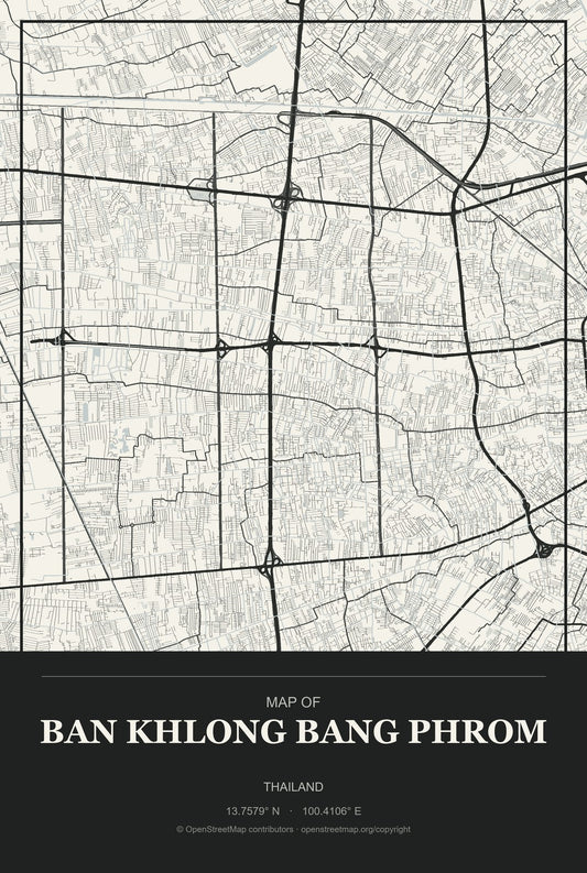 Ban Khlong Bang Phrom, Thailand City Map Aluminum Sign in Museum Plaque style