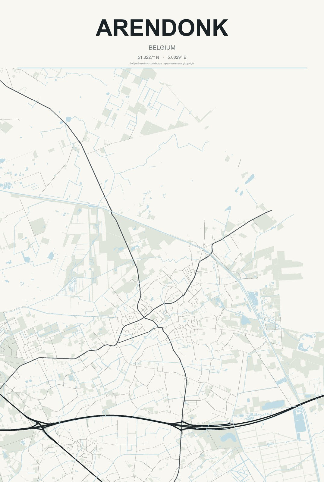 Arendonk, Belgium City Map Aluminum Sign in Headline Atlas style