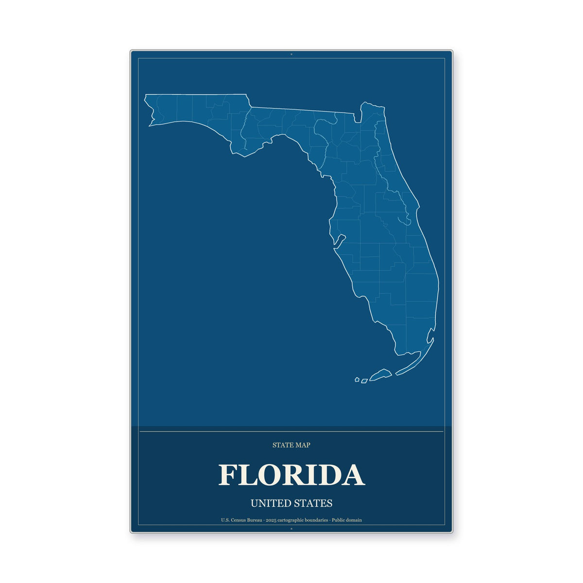 Florida state map aluminum sign in Harbor Cobalt style