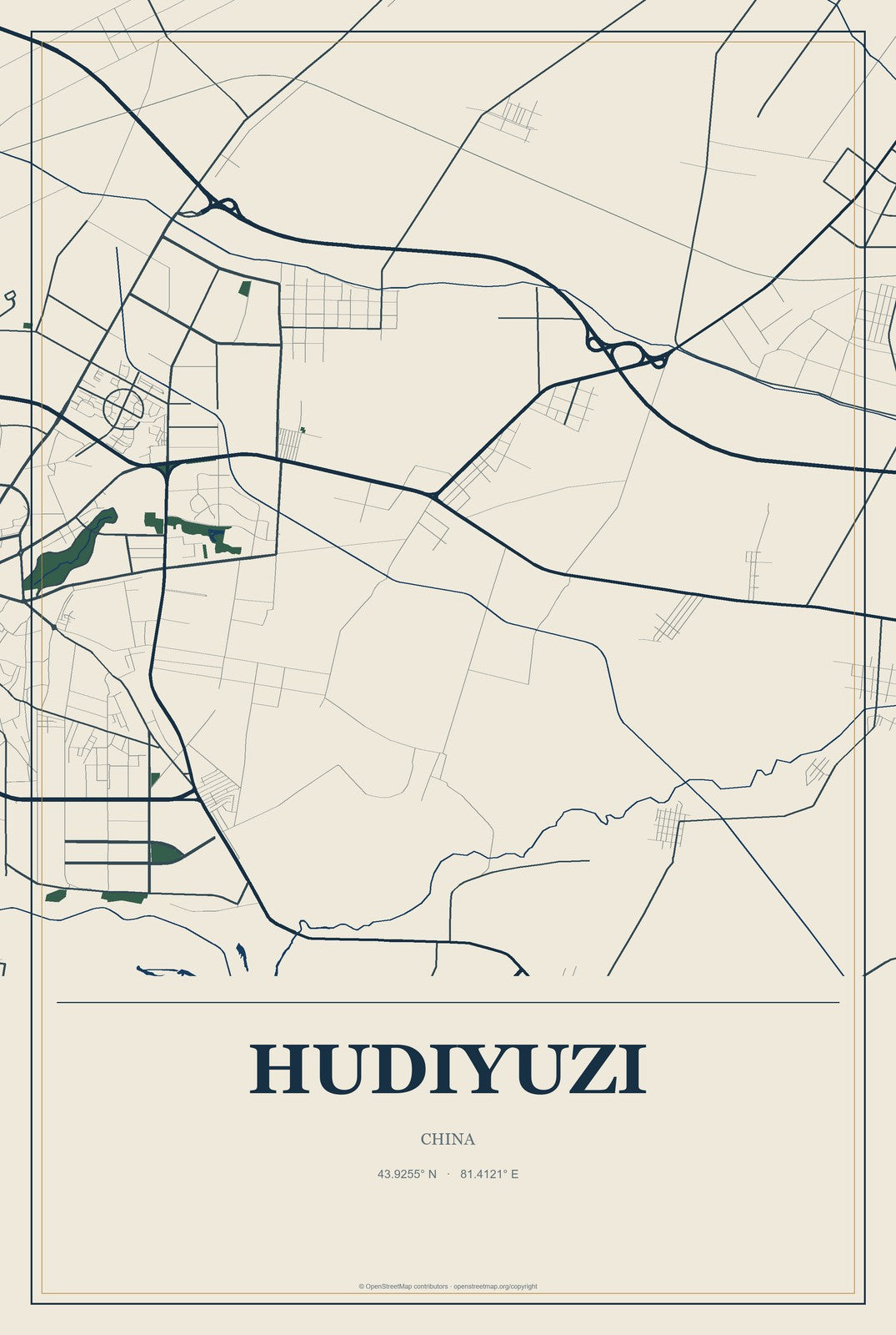 Hudiyuzi, China City Map Aluminum Sign in Coastal Cutout style