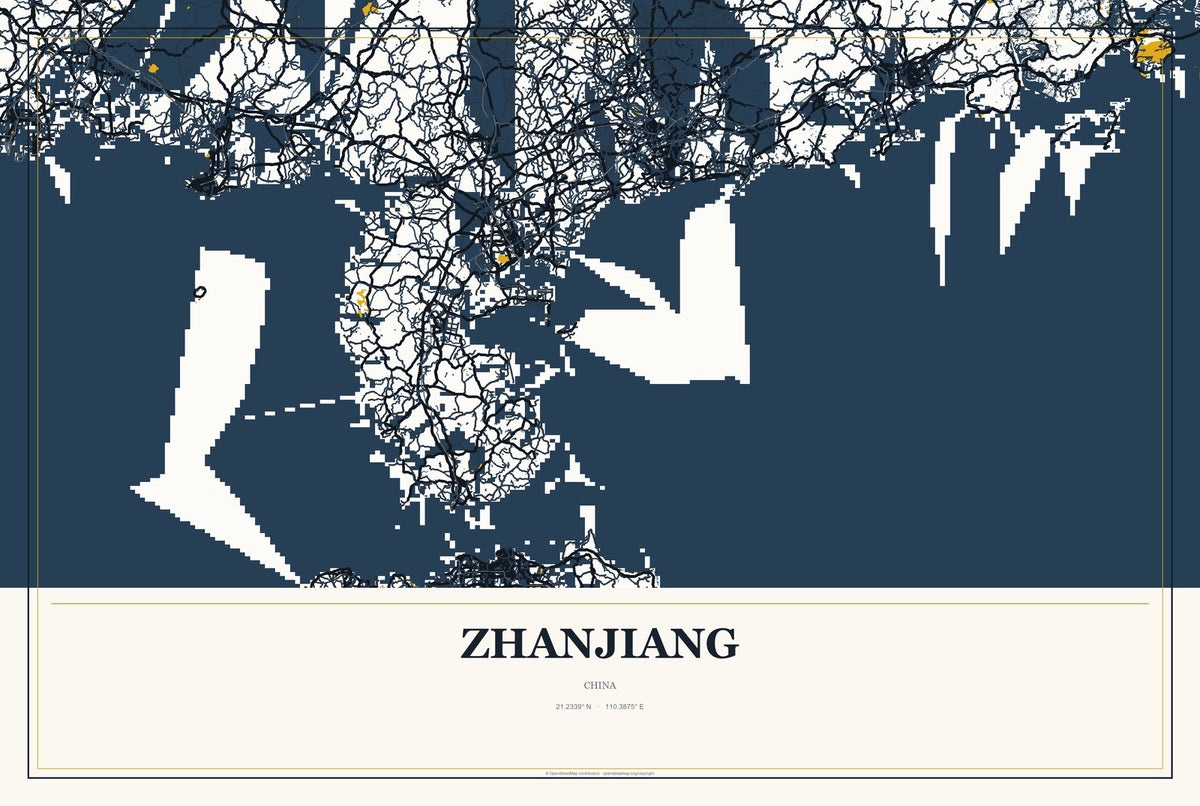 Zhanjiang, China City Map Aluminum Sign in Citrine Modern style