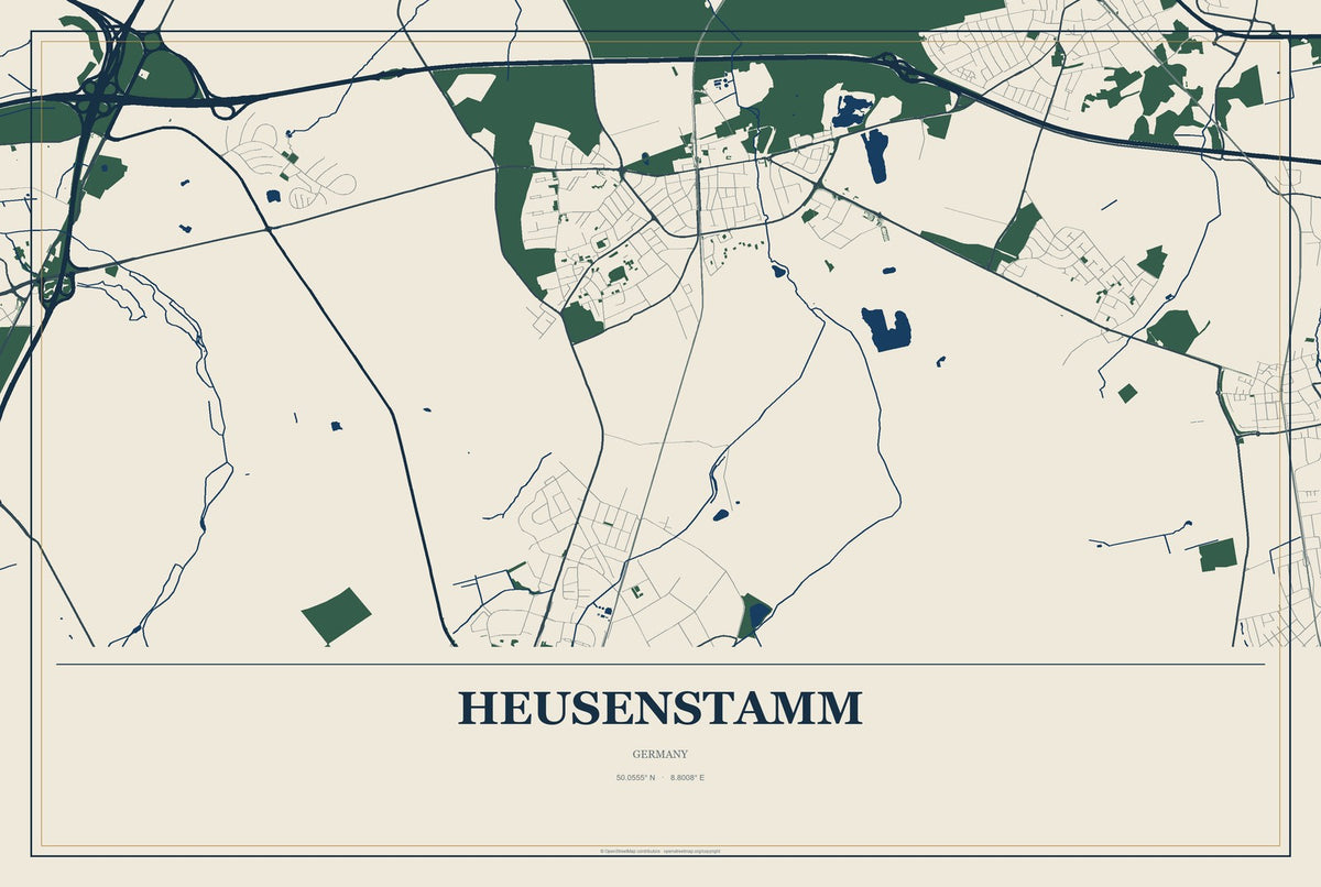 Heusenstamm, Germany City Map Aluminum Sign in Coastal Cutout style