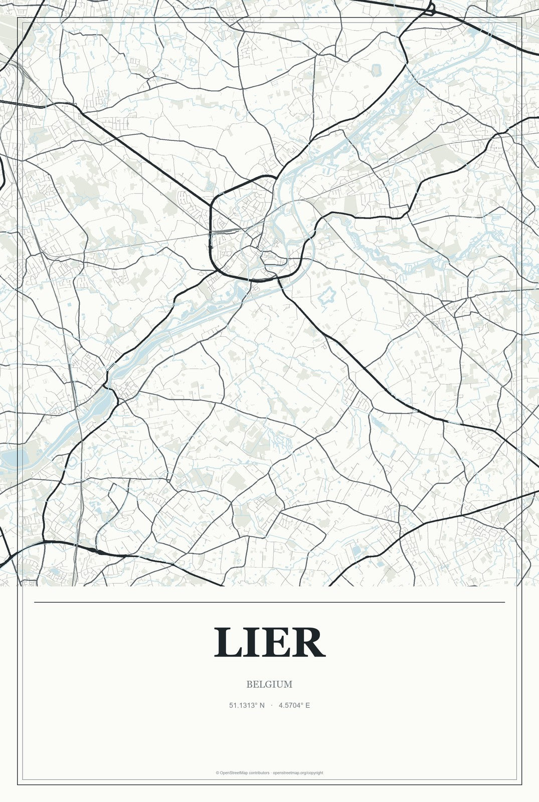 Lier, Belgium City Map Aluminum Sign in Gallery Air style