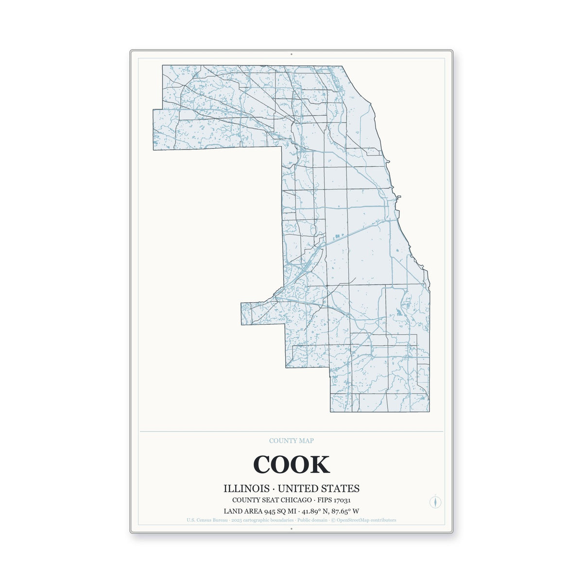 Cook County, Illinois Map Aluminum Sign in Gallery Air style