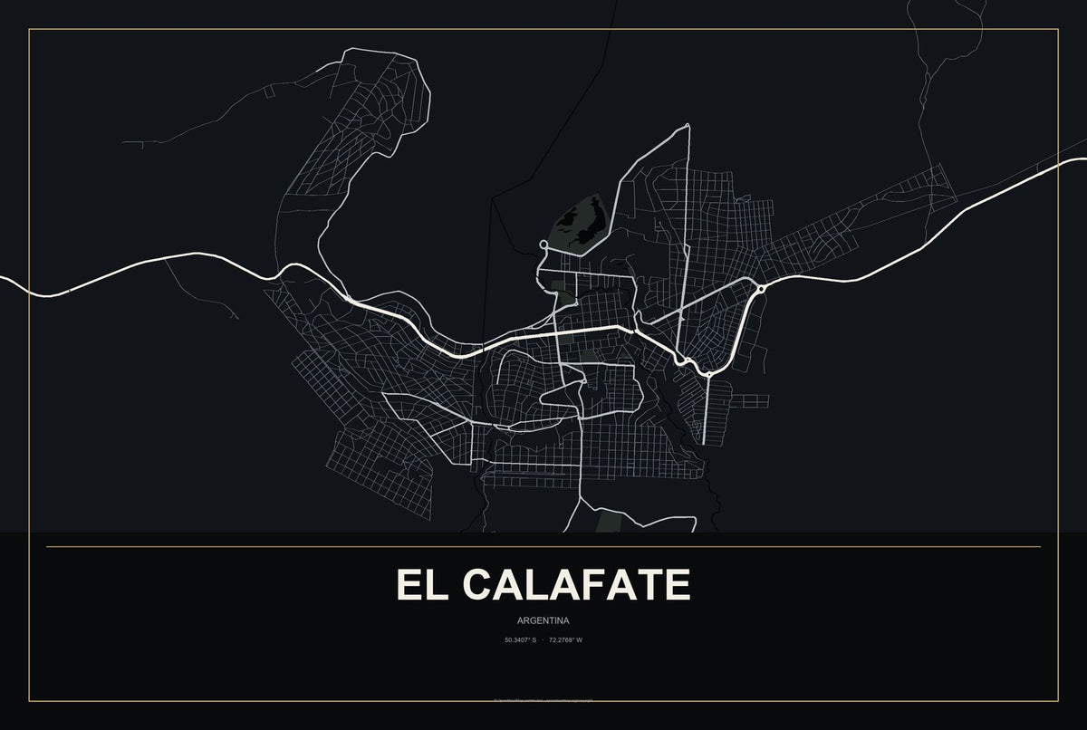 El Calafate, Argentina City Map Aluminum Sign in Metropolitan Noir style