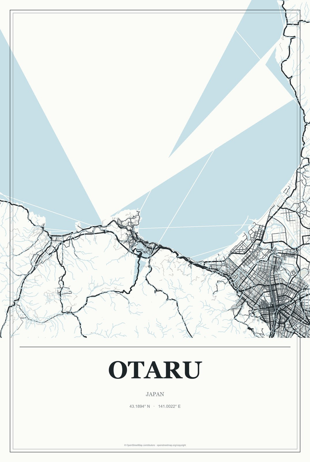 Otaru, Japan City Map Aluminum Sign in Gallery Air style