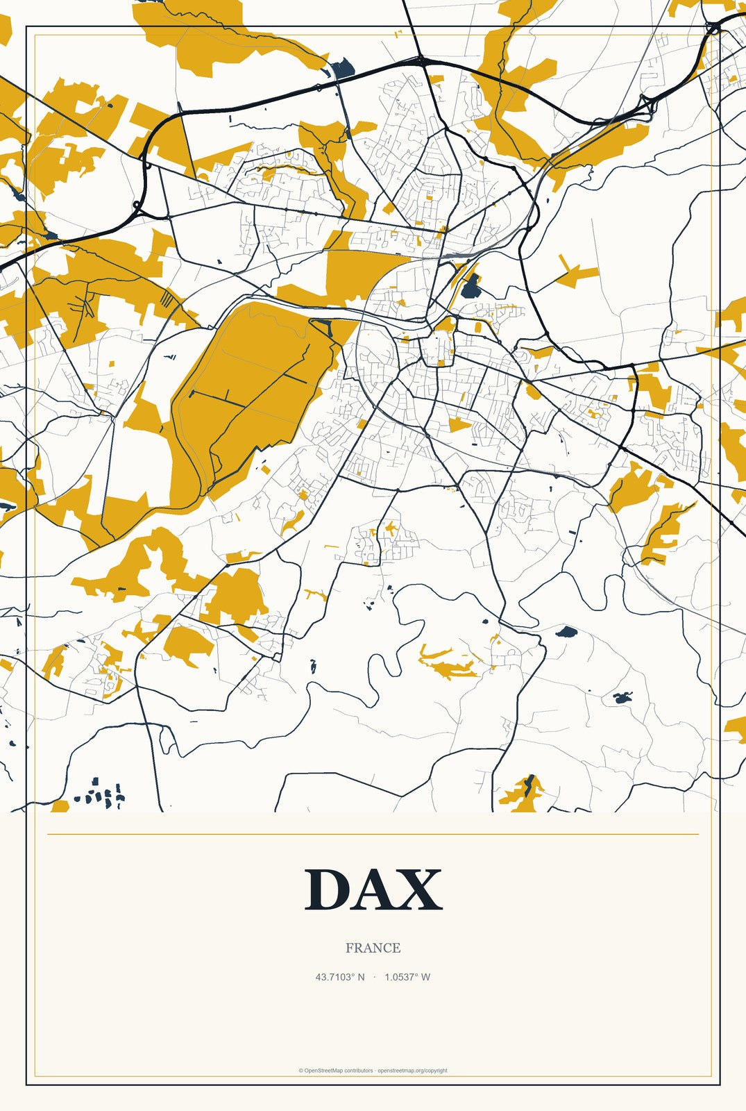 Dax, France City Map Aluminum Sign in Citrine Modern style