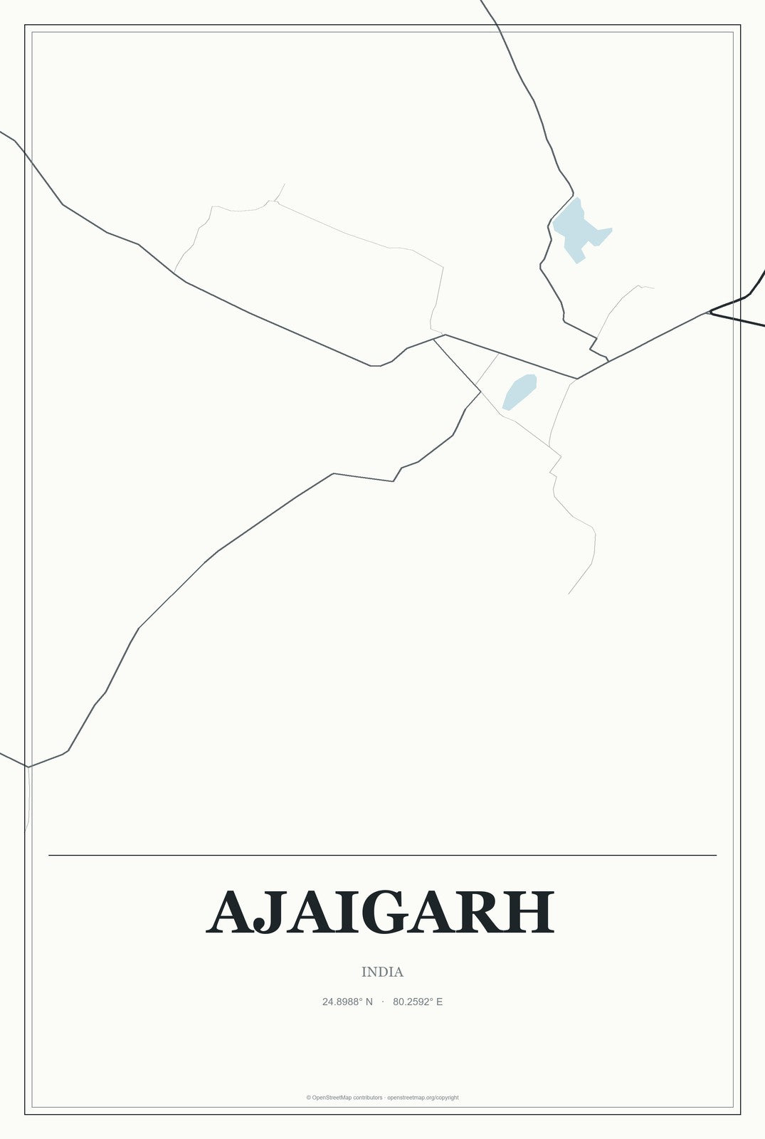 Ajaigarh, India City Map Aluminum Sign in Gallery Air style