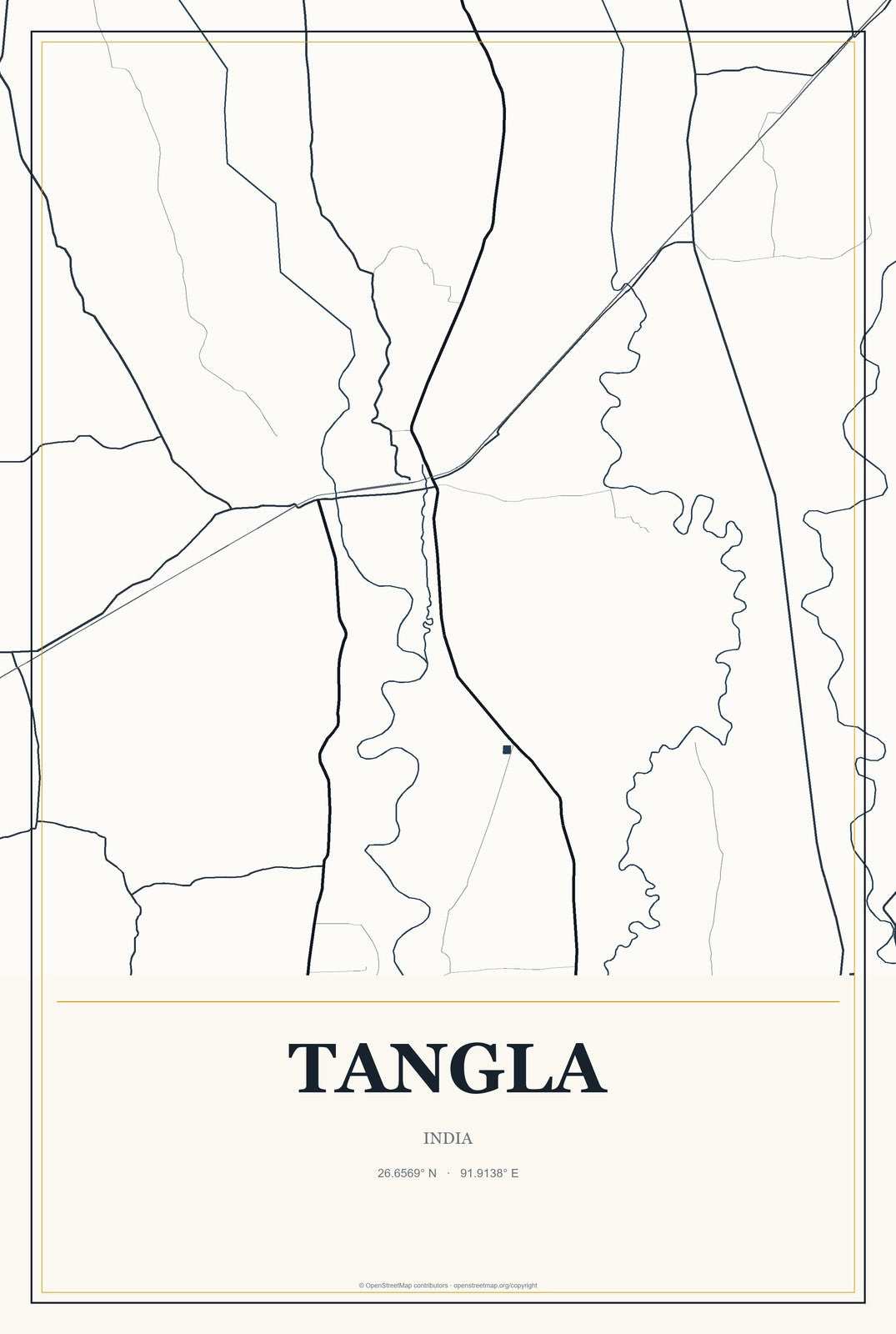 Tangla, India City Map Aluminum Sign in Citrine Modern style