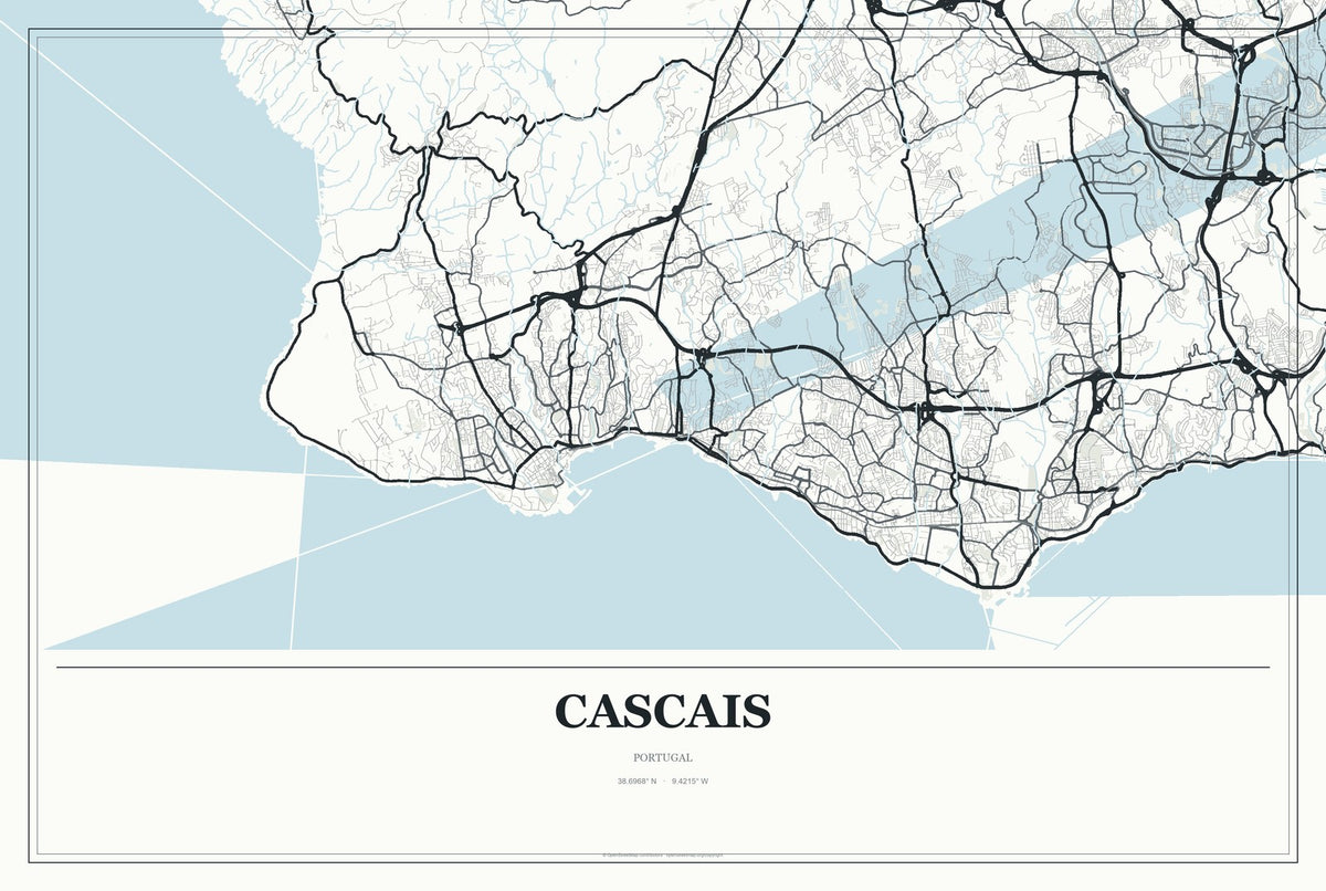 Cascais, Portugal City Map Aluminum Sign in Gallery Air style
