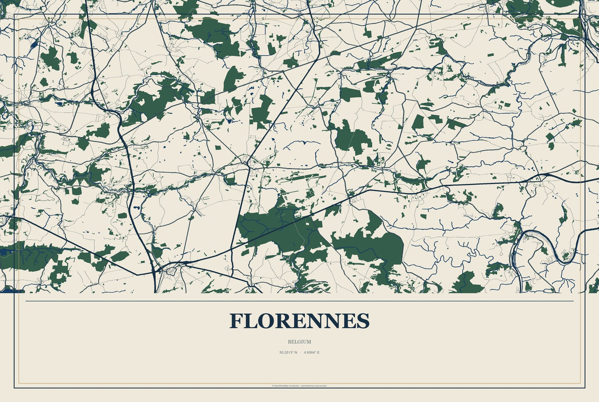 Florennes, Belgium City Map Aluminum Sign in Coastal Cutout style