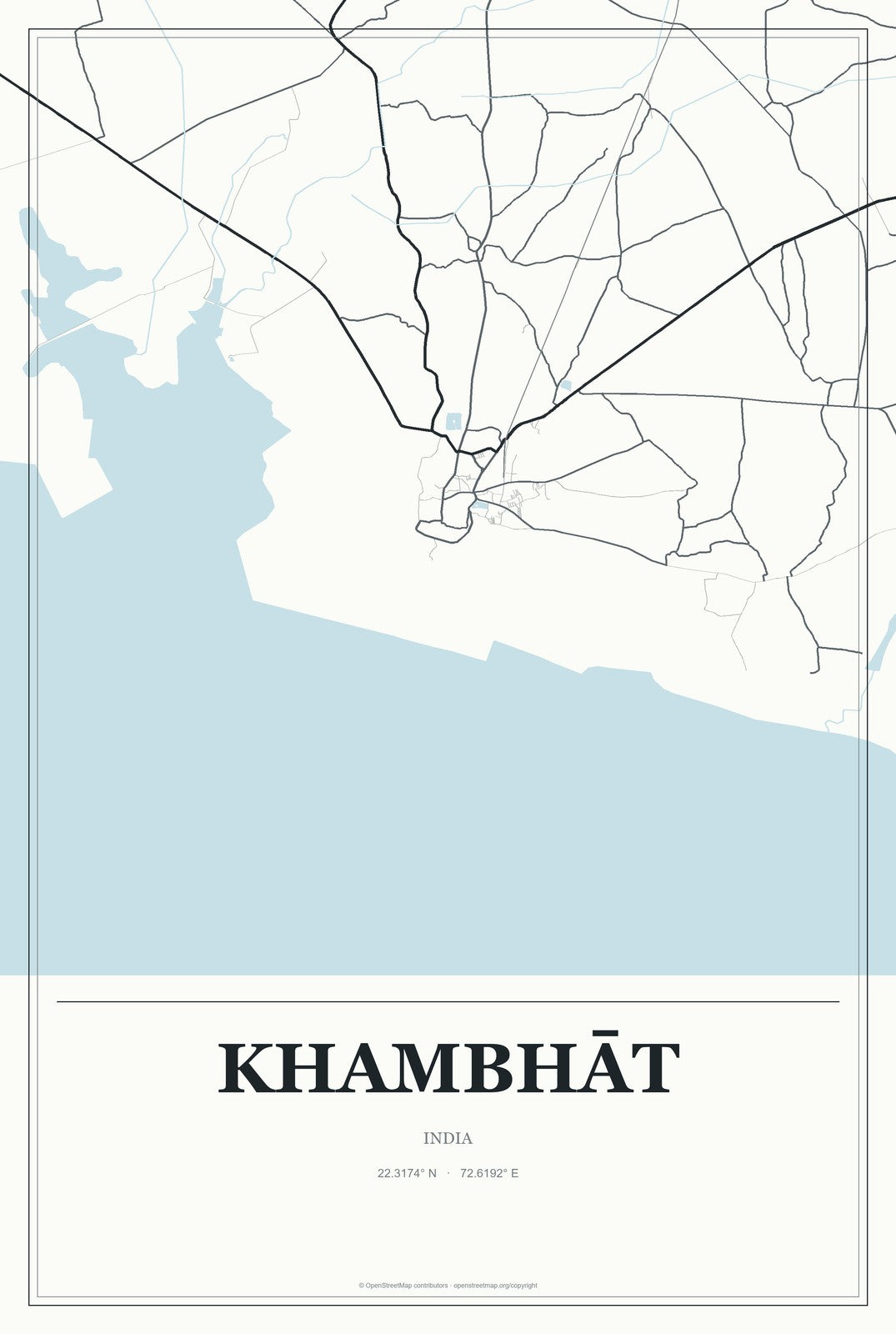 Khambhāt, India City Map Aluminum Sign in Gallery Air style
