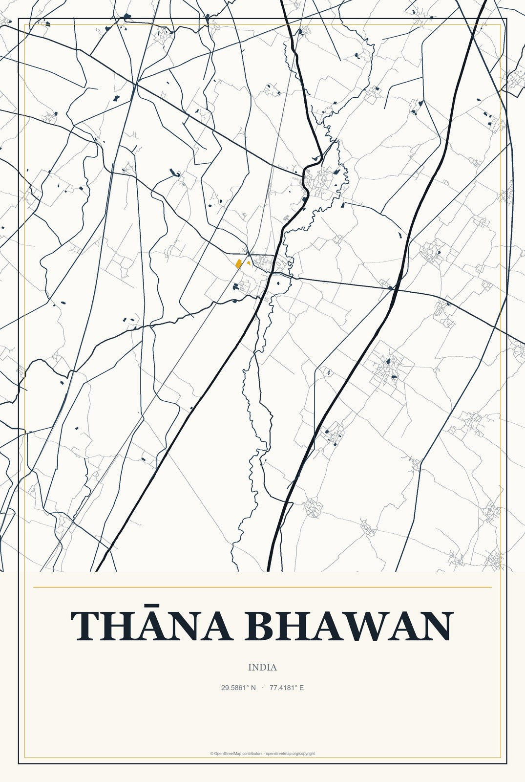 Thāna Bhawan, India City Map Aluminum Sign in Citrine Modern style
