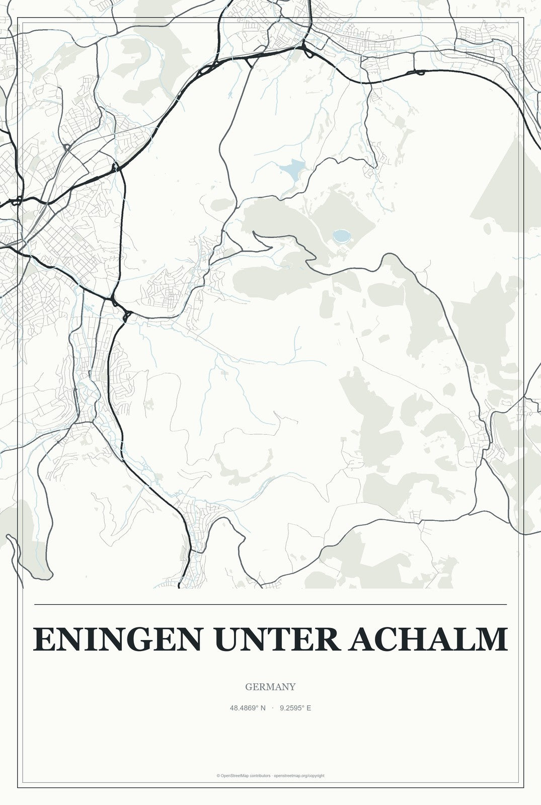 Eningen unter Achalm, Germany City Map Aluminum Sign in Gallery Air style