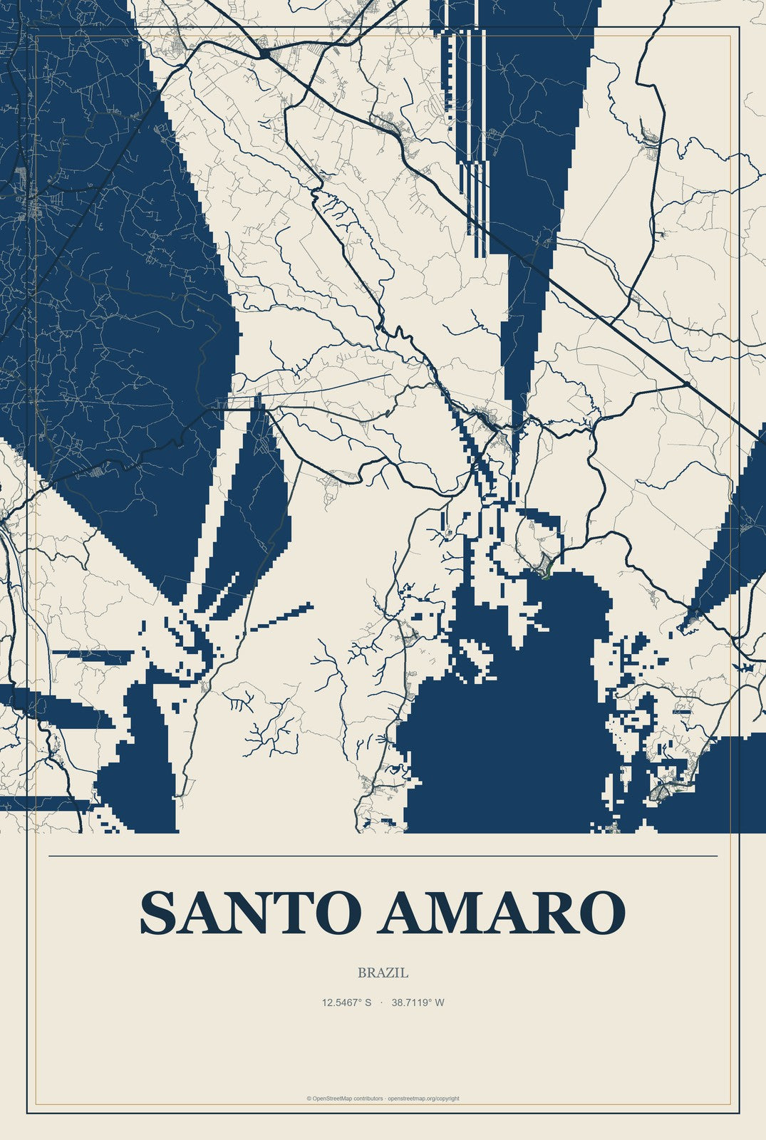 Santo Amaro, Brazil City Map Aluminum Sign in Coastal Cutout style