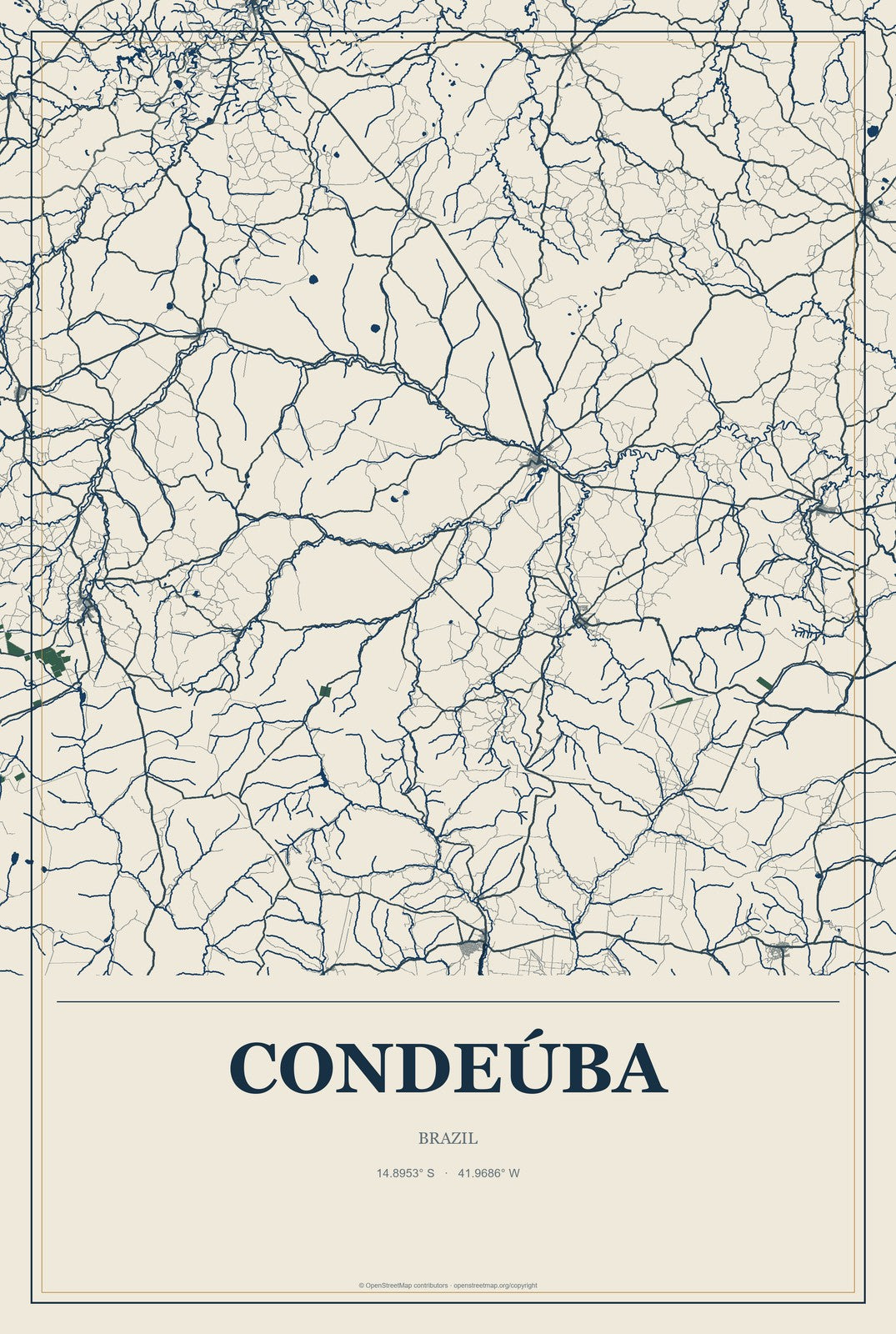 Condeúba, Brazil City Map Aluminum Sign in Coastal Cutout style