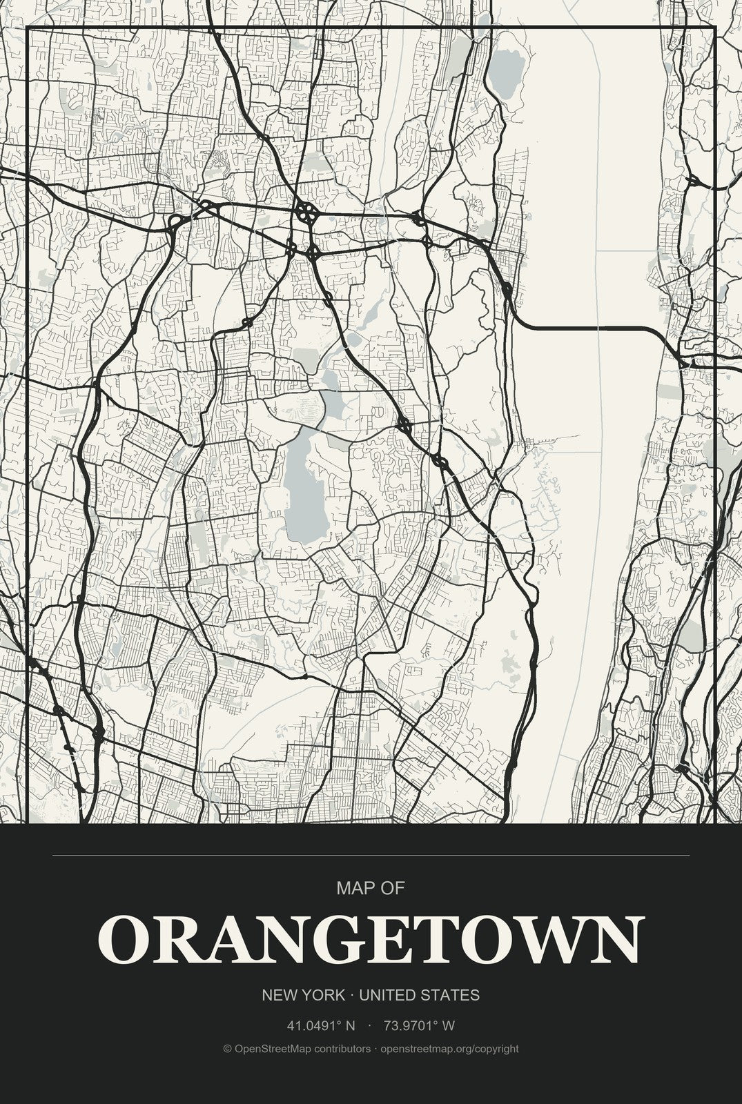 Orangetown, New York City Map Aluminum Sign in Museum Plaque style